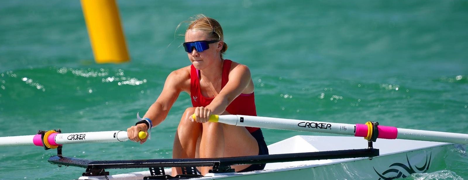 Alia Marquardt racing a coastal solo at the 2026 USRowing Youth Beach Sprint Nationals